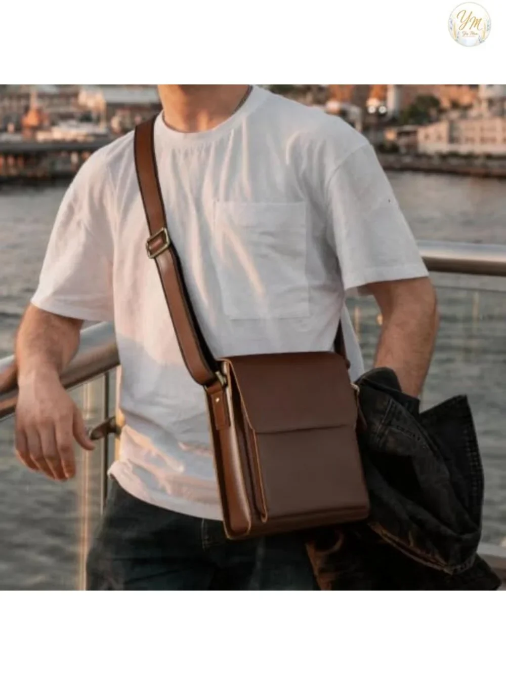 Genuine Cowhide Leather Messenger Bag Crossbody for Men Work Travel Tablet